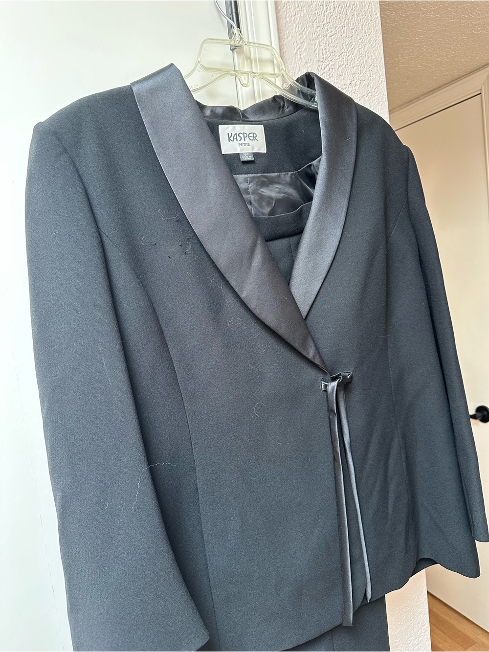 Kasper Black Satin-Trim Petite Tuxedo